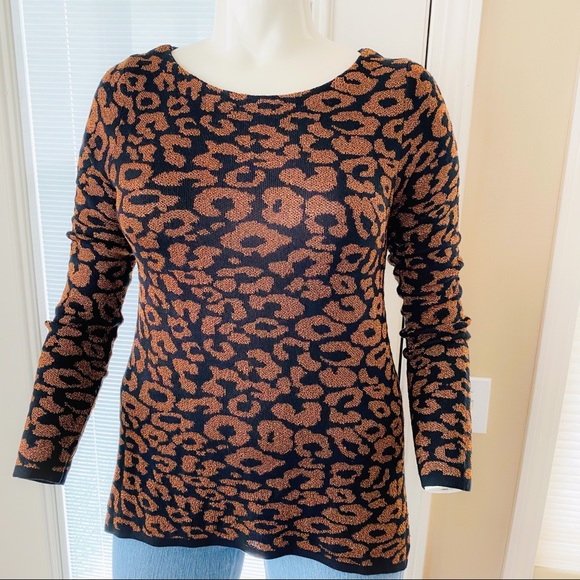 NY Co Black & Copper Animal Print Sweater runs small. Will list it as medium. - Picture 3 of 8